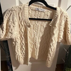 Zara Women's Cream Cable Knit Cardigan